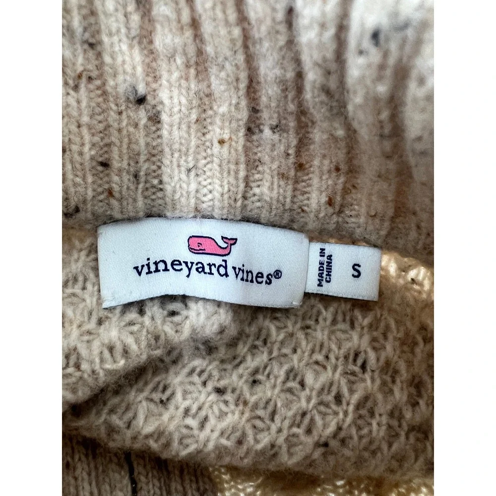 Vineyard Vines Size S Oatmeal Donegal Cable Knit Lambswool Quarter Zip Sweater